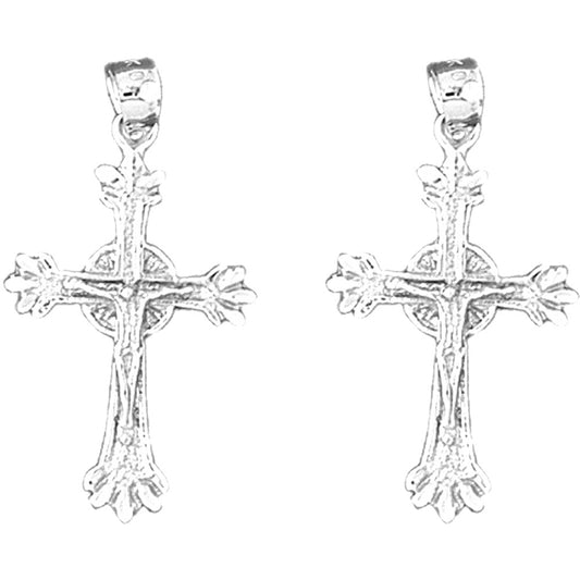 Sterling Silver 31mm Latin Crucifix Earrings