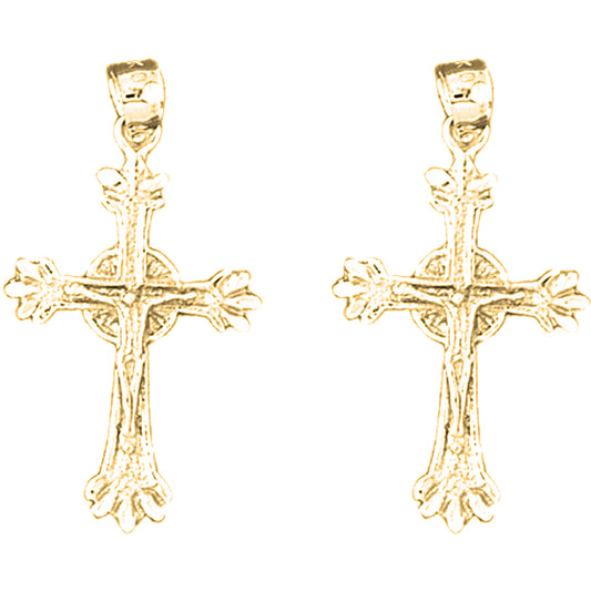 Yellow Gold-plated Silver 31mm Latin Crucifix Earrings