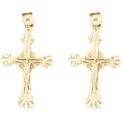 Yellow Gold-plated Silver 31mm Latin Crucifix Earrings