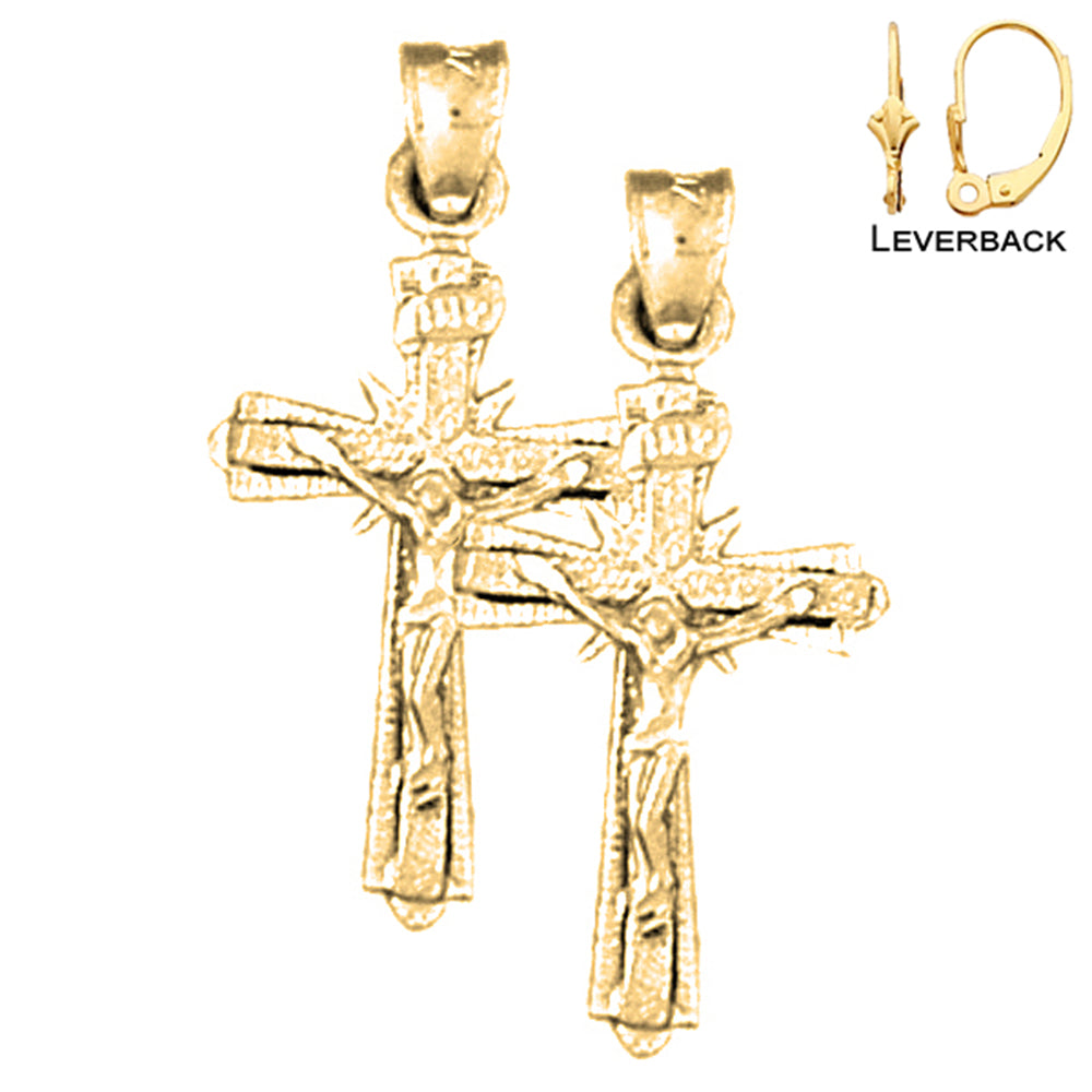 14K or 18K Gold INRI Crucifix Earrings