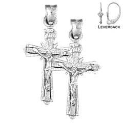 14K or 18K Gold INRI Crucifix Earrings