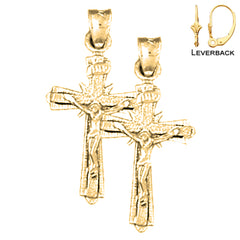 Sterling Silver 26mm INRI Crucifix Earrings (White or Yellow Gold Plated)