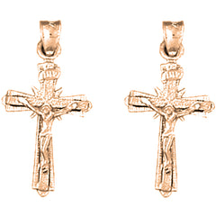 14K or 18K Gold 26mm INRI Crucifix Earrings
