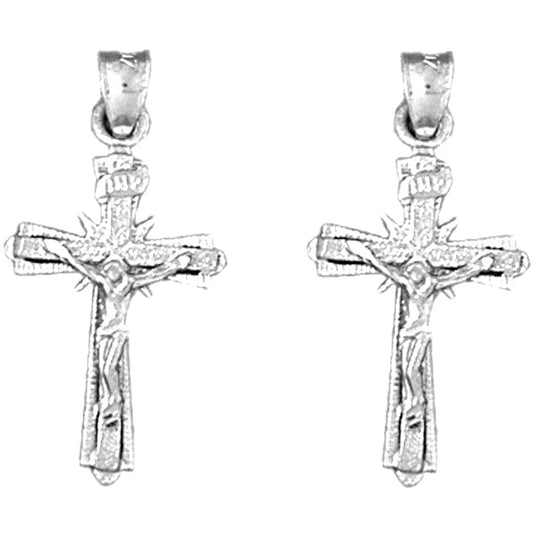 Sterling Silver 26mm INRI Crucifix Earrings