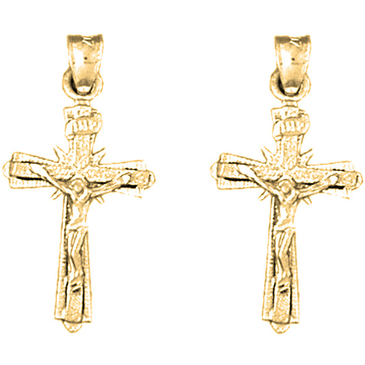 Yellow Gold-plated Silver 26mm INRI Crucifix Earrings