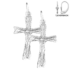 Sterling Silver 24mm Latin Crucifix Earrings (White or Yellow Gold Plated)