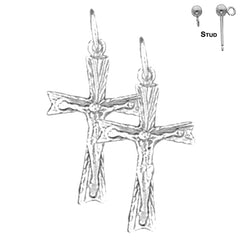 Sterling Silver 24mm Latin Crucifix Earrings (White or Yellow Gold Plated)