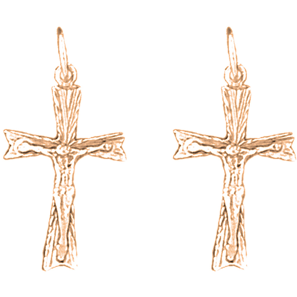 14K or 18K Gold 24mm Latin Crucifix Earrings