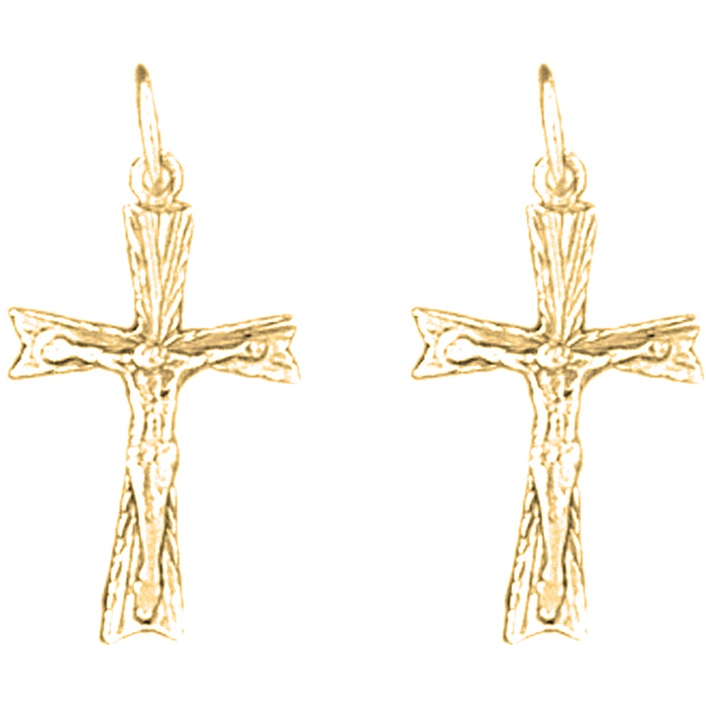 14K or 18K Gold 24mm Latin Crucifix Earrings