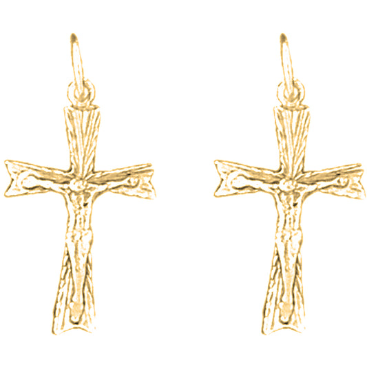 Yellow Gold-plated Silver 24mm Latin Crucifix Earrings