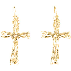Yellow Gold-plated Silver 24mm Latin Crucifix Earrings