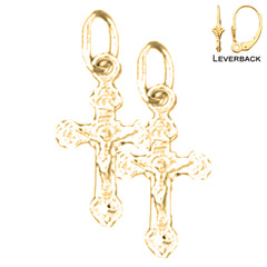 Sterling Silver 19mm Latin Crucifix Earrings (White or Yellow Gold Plated)