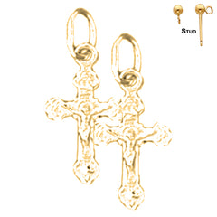 Sterling Silver 19mm Latin Crucifix Earrings (White or Yellow Gold Plated)