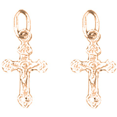 14K or 18K Gold 19mm Latin Crucifix Earrings