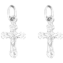 Sterling Silver 19mm Latin Crucifix Earrings