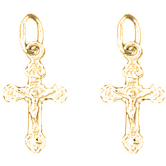 Yellow Gold-plated Silver 19mm Latin Crucifix Earrings