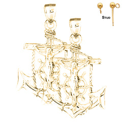 Sterling Silver 39mm Mariner's Crucifix Earrings (White or Yellow Gold Plated)