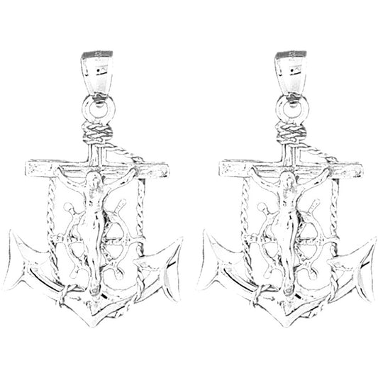 Sterling Silver 39mm Mariner's Crucifix Earrings