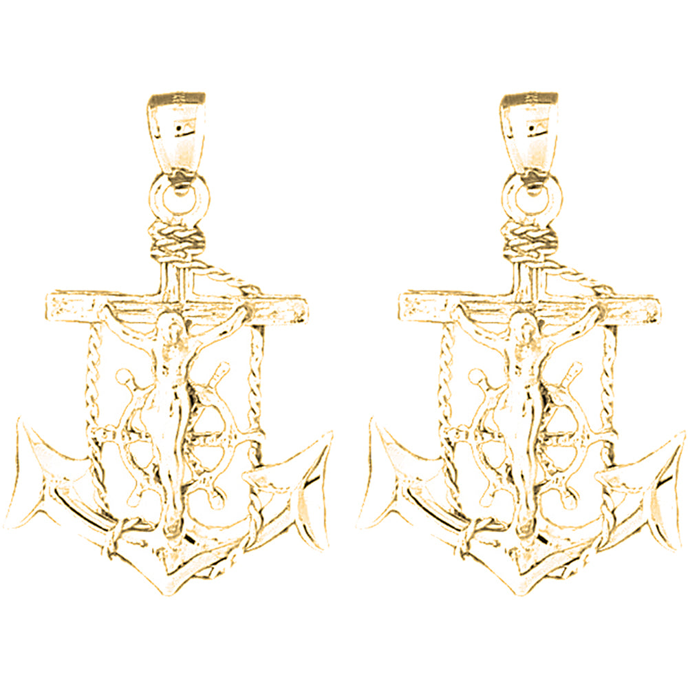 14K or 18K Gold 39mm Mariner's Crucifix Earrings