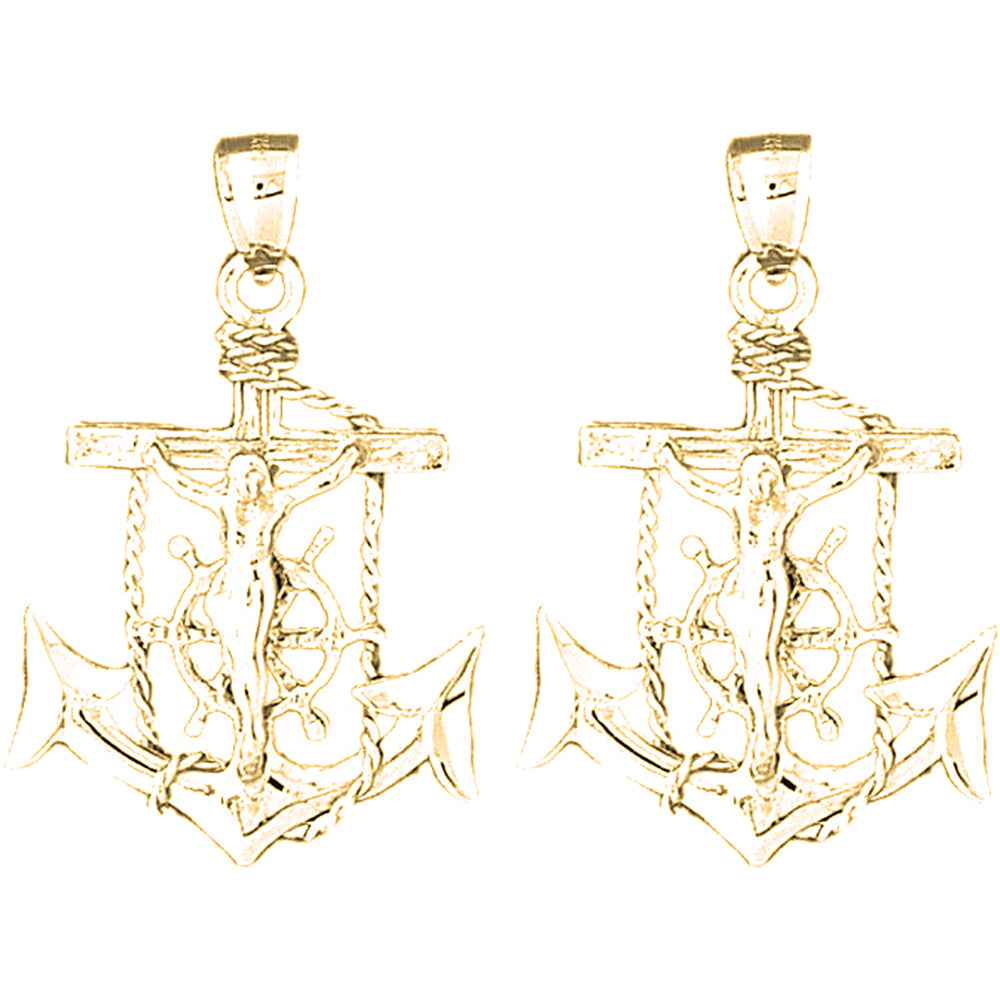 Yellow Gold-plated Silver 39mm Mariner's Crucifix Earrings