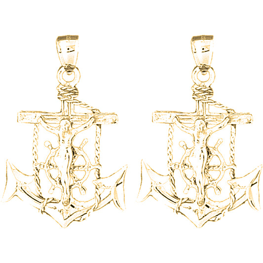 Yellow Gold-plated Silver 39mm Mariner's Crucifix Earrings