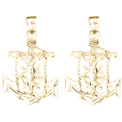 Yellow Gold-plated Silver 39mm Mariner's Crucifix Earrings