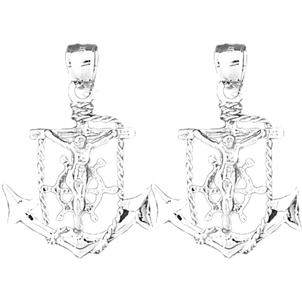 Sterling Silver 33mm Mariner's Crucifix Earrings