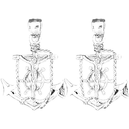 Sterling Silver 33mm Mariner's Crucifix Earrings