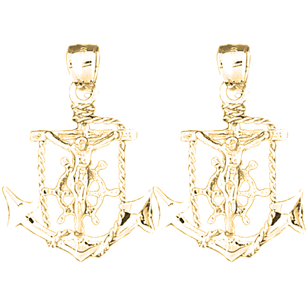 14K or 18K Gold 33mm Mariner's Crucifix Earrings