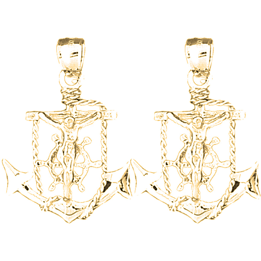 Yellow Gold-plated Silver 33mm Mariner's Crucifix Earrings