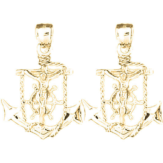 Yellow Gold-plated Silver 33mm Mariner's Crucifix Earrings