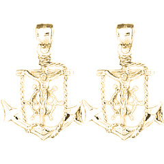 Yellow Gold-plated Silver 33mm Mariner's Crucifix Earrings