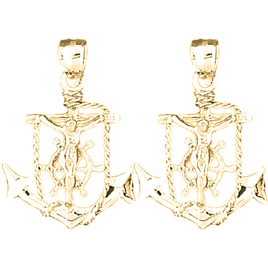 14K or 18K Gold 33mm Mariner's Crucifix Earrings