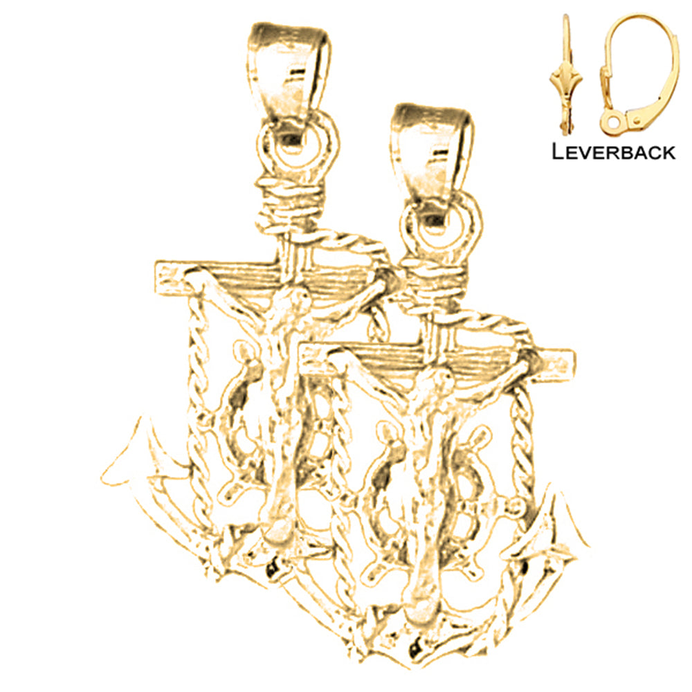 14K or 18K Gold Mariner's Crucifix Earrings