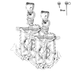 Sterling Silver 29mm Mariner's Crucifix Earrings (White or Yellow Gold Plated)