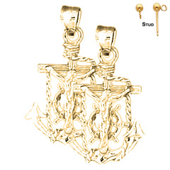 Sterling Silver 29mm Mariner's Crucifix Earrings (White or Yellow Gold Plated)