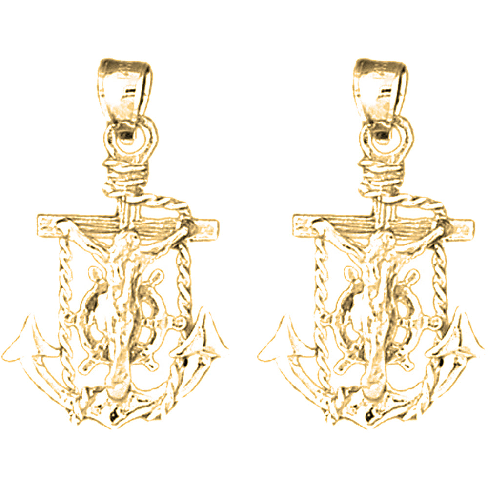 14K or 18K Gold 29mm Mariner's Crucifix Earrings