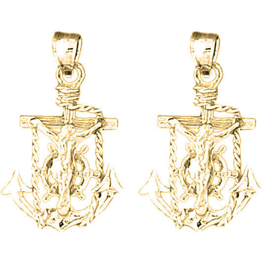 14K or 18K Gold 29mm Mariner's Crucifix Earrings