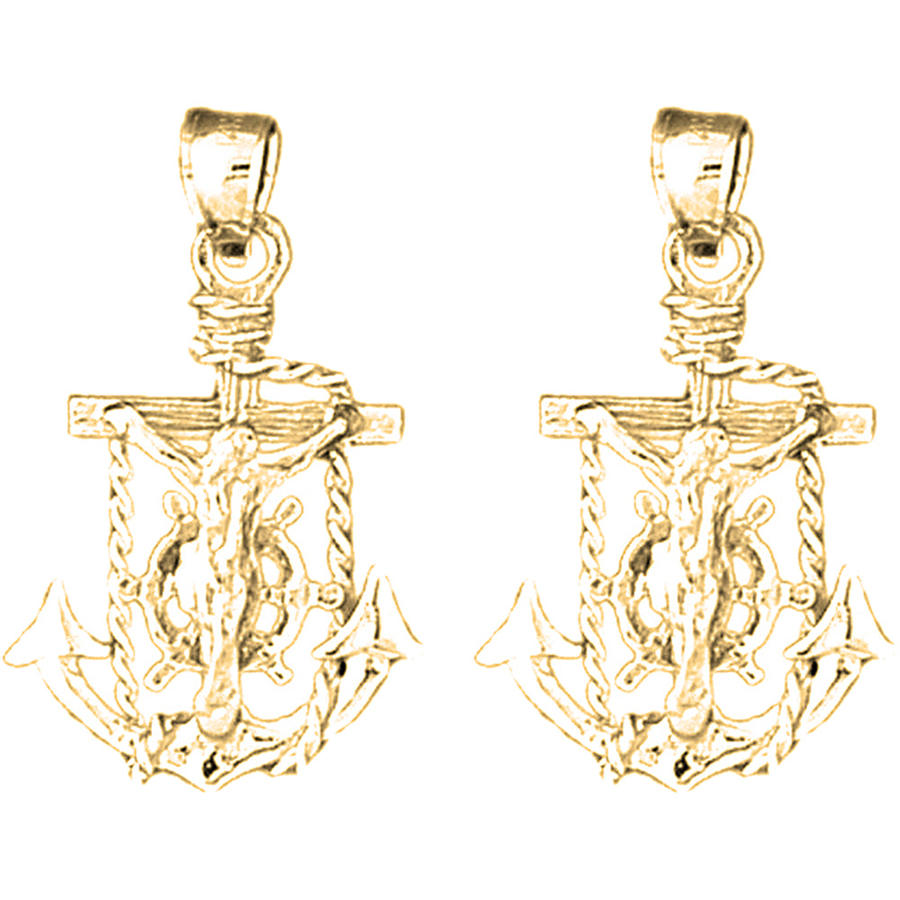 Yellow Gold-plated Silver 29mm Mariner's Crucifix Earrings