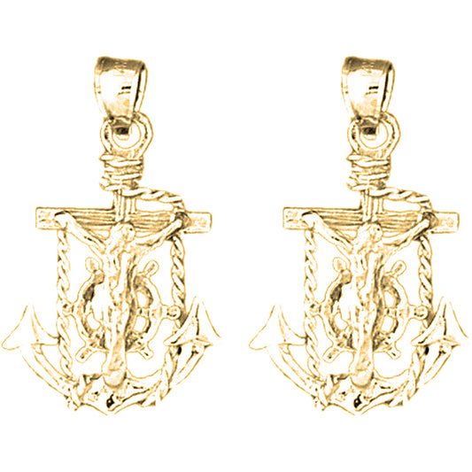 Yellow Gold-plated Silver 29mm Mariner's Crucifix Earrings