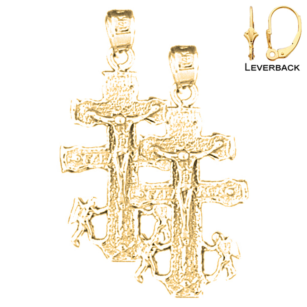 14K or 18K Gold Caravaca Crucifix Earrings