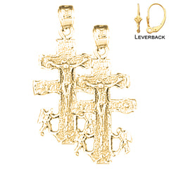 Sterling Silver 31mm Caravaca Crucifix Earrings (White or Yellow Gold Plated)