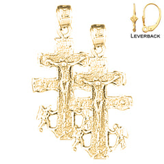 Pendientes de crucifijo de Caravaca de plata de ley de 31 mm (chapados en oro blanco o amarillo)