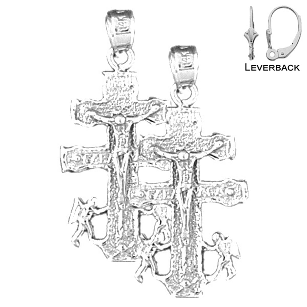 Pendientes de crucifijo de Caravaca de plata de ley de 31 mm (chapados en oro blanco o amarillo)