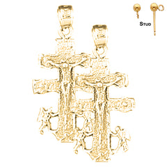 Pendientes de crucifijo de Caravaca de plata de ley de 31 mm (chapados en oro blanco o amarillo)