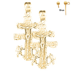 Sterling Silver 31mm Caravaca Crucifix Earrings (White or Yellow Gold Plated)