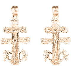 14K or 18K Gold 31mm Caravaca Crucifix Earrings