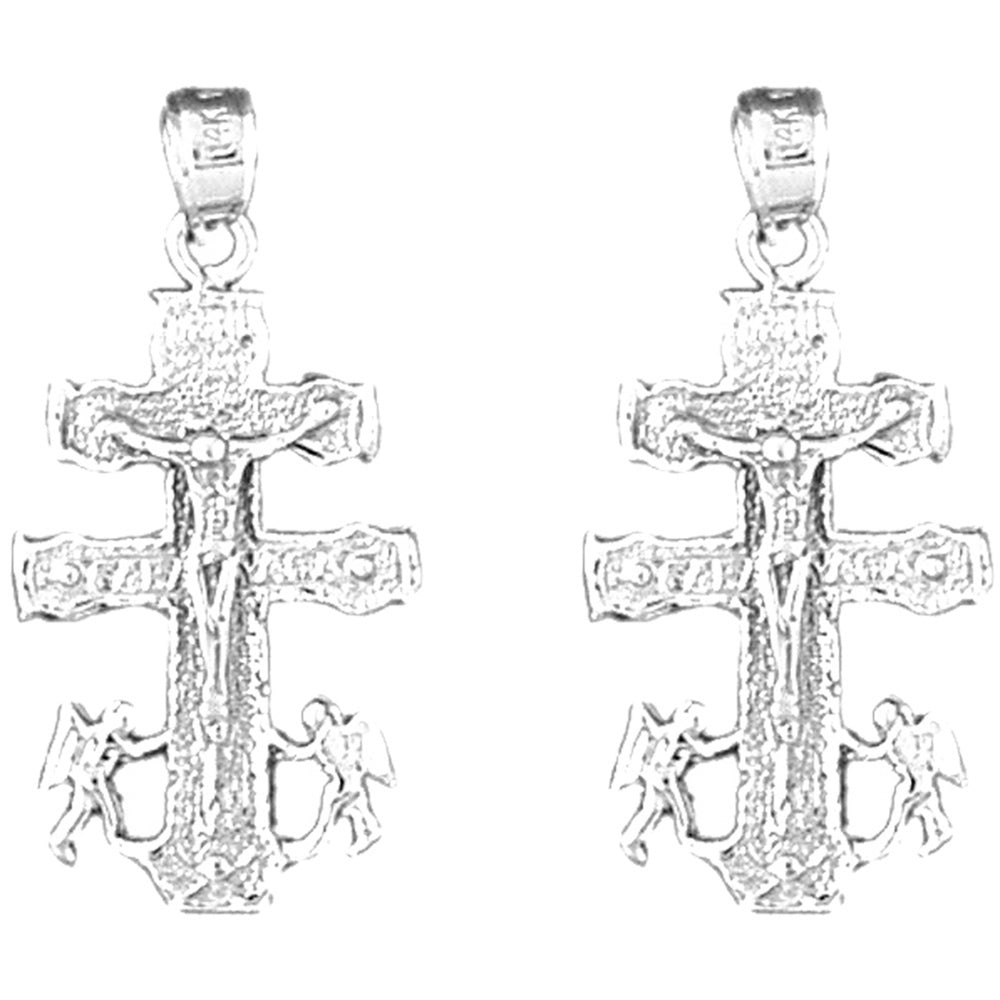 Sterling Silver 31mm Caravaca Crucifix Earrings