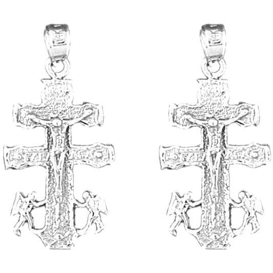 14K or 18K Gold 31mm Caravaca Crucifix Earrings