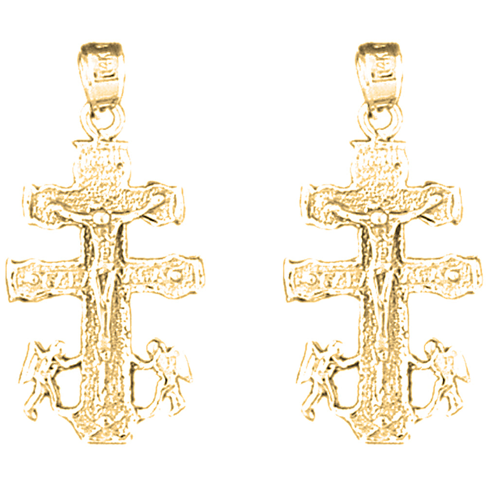 Yellow Gold-plated Silver 31mm Caravaca Crucifix Earrings